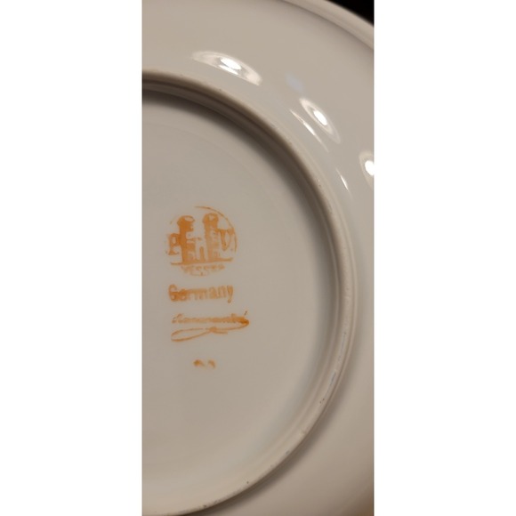 Antique German Porcelain Bowl Floral Design Blue Rim - Picture 3 of 5